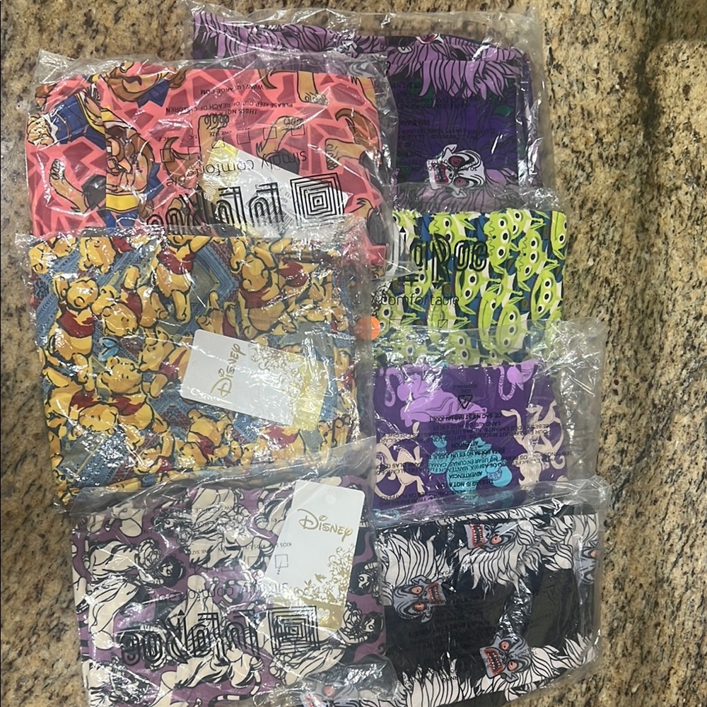BNWT OS Lularoe 7 pair bundle all Disney Vibrant Leggings Collection Multicolor